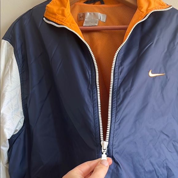 Nike 2000s Vintage Navy, White and Orange Windbreaker Back Spellout Jacket - Picture 6 of 7